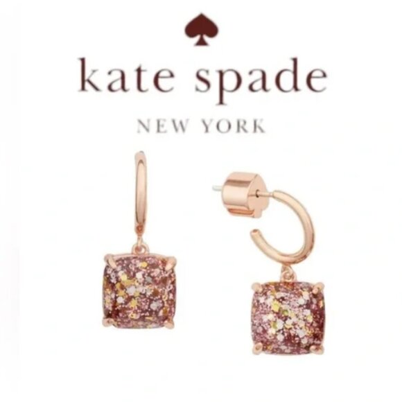 Kate Spade NEW Mini Square Rose Gold Color Glitter Earrings - Picture 1 of 5